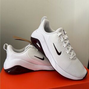 Nike White Sneakers with Dark Burgundy Swoosh